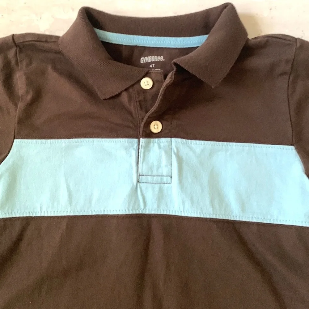 Gymboree 4T Boys Polo Shirt Brown Blue Stripes 100% Cotton Kids Top Size 4